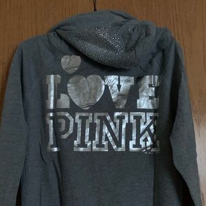 PINK Victoria's Secret Tops - VS PINK grey zip up hoodie w/crystals; size Medium PINK Victoria's Secret Tops - VS PINK grey zip up hoodie w/crystals; size Medium